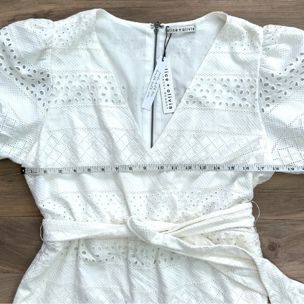 Alice + Olivia Paulina Puff Sleeve Eyelet Romper - Picture 7 of 12